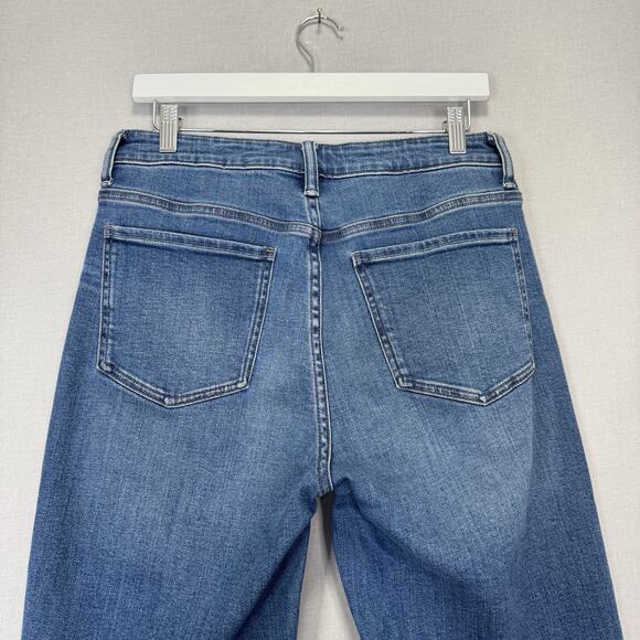 Quince Bella Stretch Straight Jeans Womens 30 Twilight Blue Fray Raw Hem Denim - Picture 6 of 13